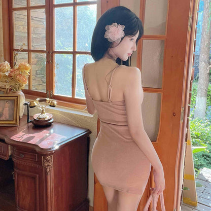 Beading Sparkly Sleeveless Mini Skirt Vogue Gen Z Spaghetti Strap Sheath Short Dress AP0496