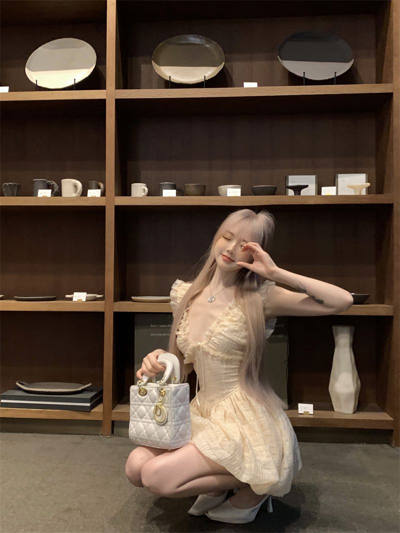 Sweet Double Layers Puffy Hem Mini Skirt Ruffles Trimmed Cute Bubble Short Dress AP0498