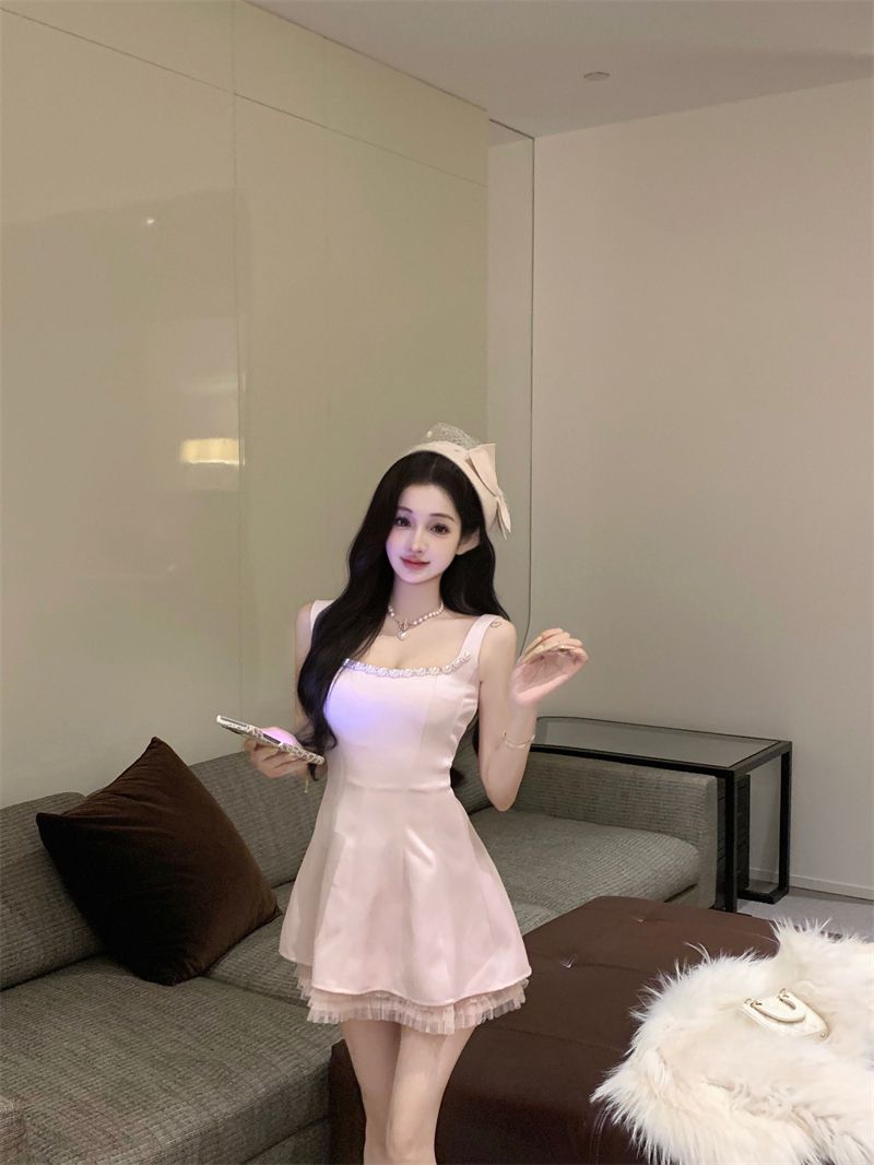 Charming Lace Floral Hem Waist-Cinching Mini Skirt Sweet Girls Bubble Short Dress AP0499