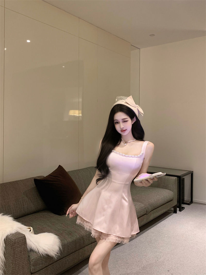 Charming Lace Floral Hem Waist-Cinching Mini Skirt Sweet Girls Bubble Short Dress AP0499