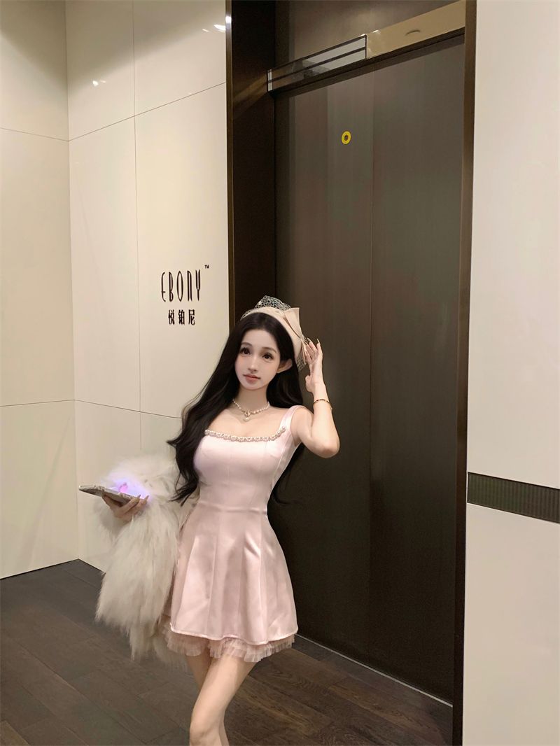 Charming Lace Floral Hem Waist-Cinching Mini Skirt Sweet Girls Bubble Short Dress AP0499