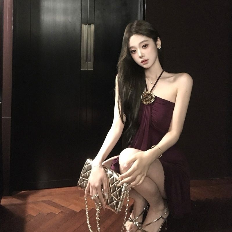 Sexy Backless Glam Sleeveless Mini Skirt Feast Vintage Flowy Hem Halter Short Dress AP0500