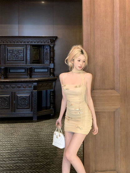 Sparkly Sequin Bow-Knot Tulle Mini Skirt Vibrant Spaghetti Strap Sheath Short Dress AP0502