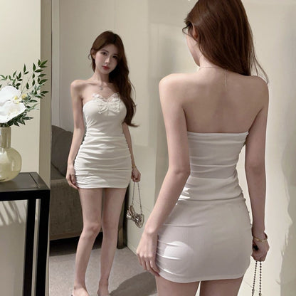 Romantic Sleeveless Summer Skirt Strapless Soft Fabric Simple Bodycon Short Dress AP0503