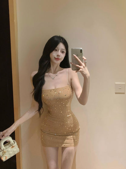 Chic Beading Sparkly Short Skirt Spaghetti Strap Breathable Sheath Short Dress AP0504