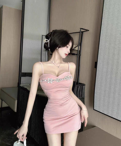 Beading Ornament Pink Hugging Short Skirt Sweet Girls Sheath Short Dress AP0505