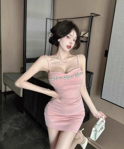 Beading Ornament Pink Hugging Short Skirt Sweet Girls Sheath Short Dress AP0505