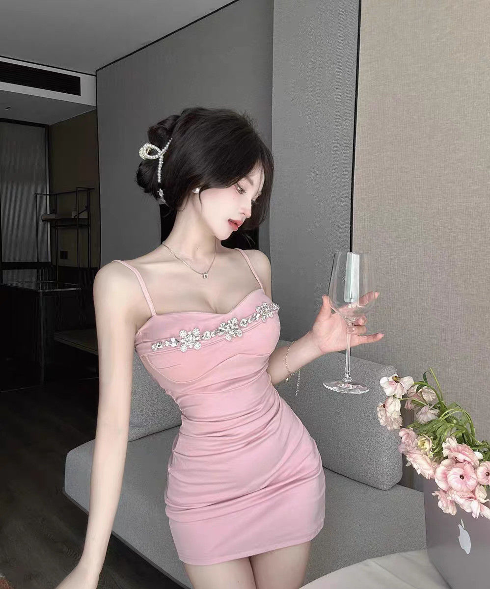 Beading Ornament Pink Hugging Short Skirt Sweet Girls Sheath Short Dress AP0505