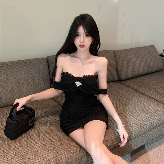 Simple Off-Shoulder Summer Skirt Strapless Chic Soft Fabric Bodycon Short Dress AP0509