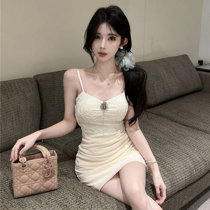 Elegant Crystal Design Hugging Party Short Skirt Sexy Sleeveless Bodycon Short Dress AP0510