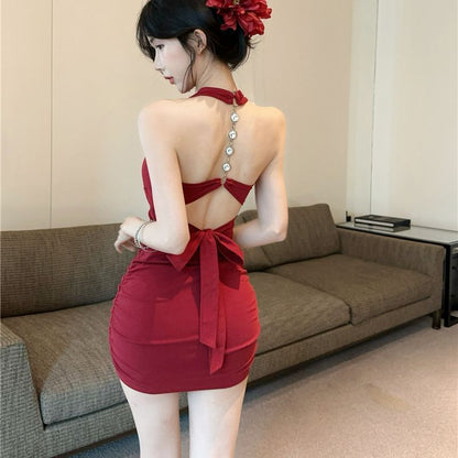 Hugging Y2K Backless Short Dress Chic Sleeveless Sexy Halter Mini Dress AP0515