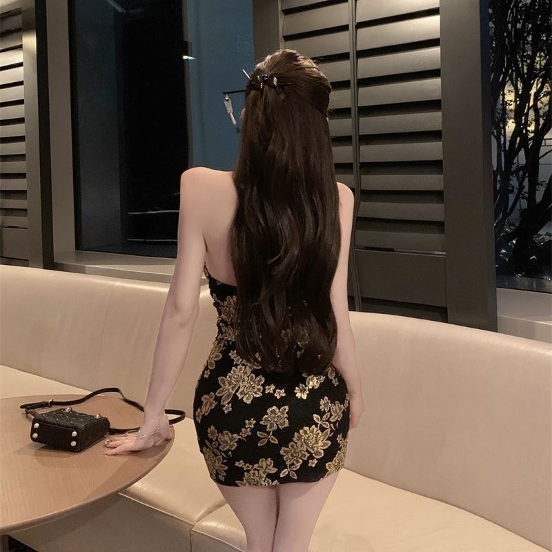 Floral Print Sheath Short Dress Sleeveless Oriental Style Sexy Halter Mini Dress AP0522