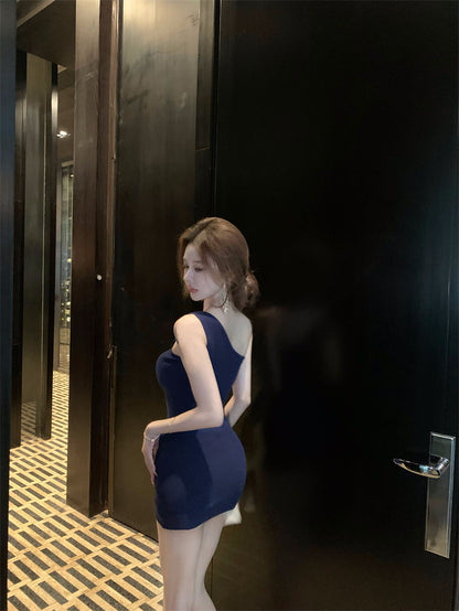 Chic One Shoulder Novelty Breathable Dress Strapless Waist-Cinching Short Dress AP0525