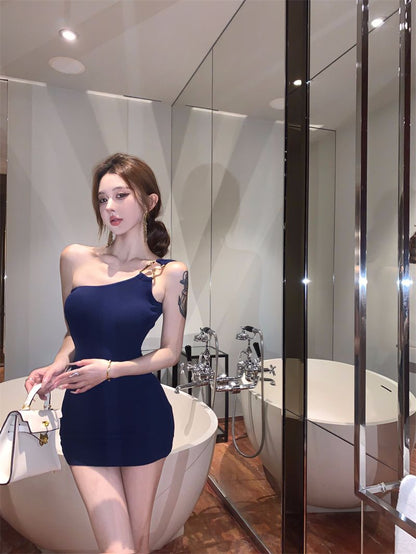 Chic One Shoulder Novelty Breathable Dress Strapless Waist-Cinching Short Dress AP0525