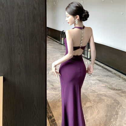 Simple  Elegant Party High-Slit Mermaid Dress Photo Ready Bodycon Halter Long Dress AP0526