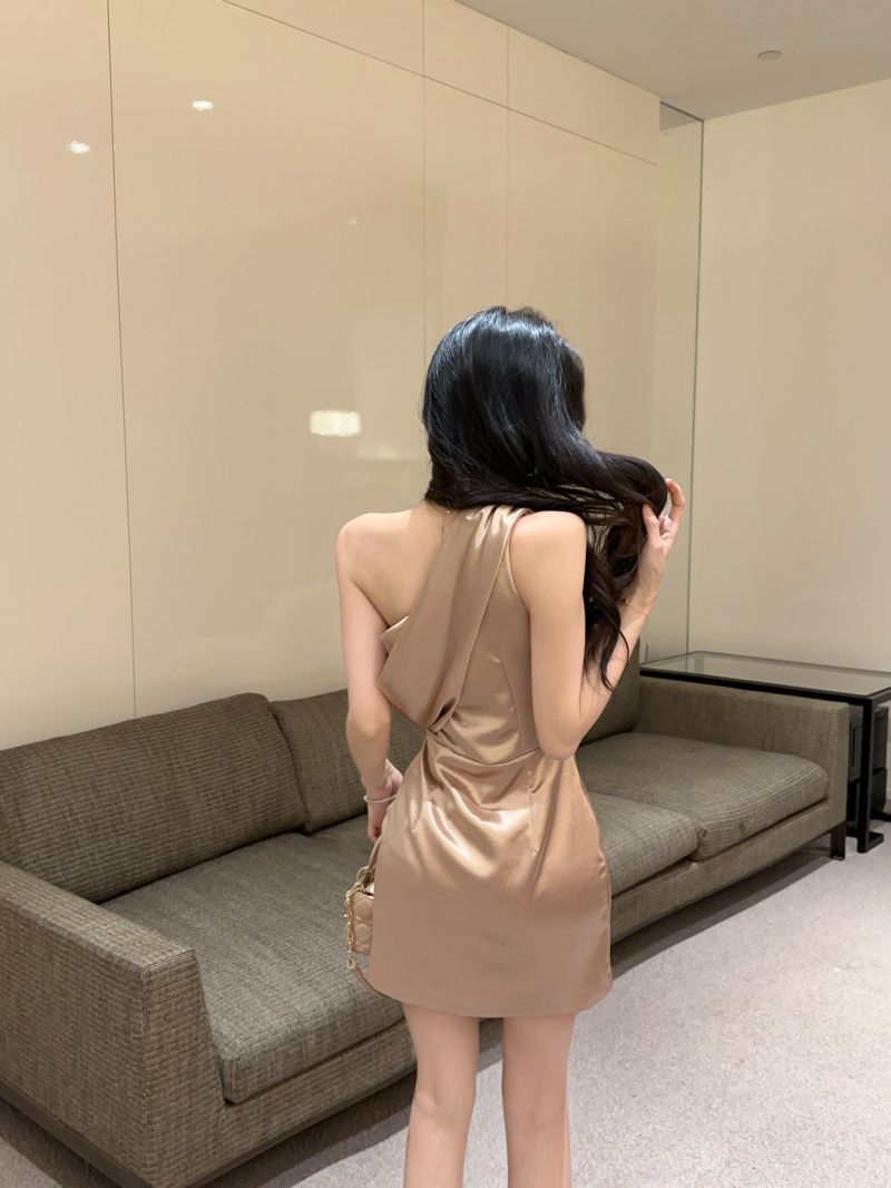 One Shoulder lustrous Chic Dress Strapless Waist-Cinching Draped Short Dress AP0527