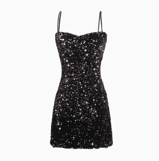 Hot Girls Sequin Design Party Short Skirt Simple Sleeveless Hugging Short Dress AP0535