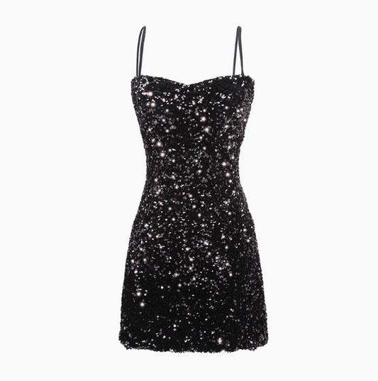 Hot Girls Sequin Design Party Short Skirt Simple Sleeveless Hugging Short Dress AP0535