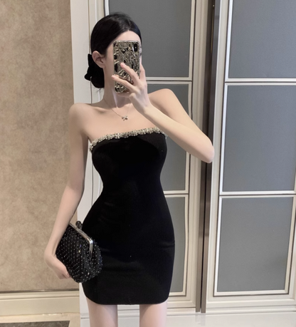 Strapless Beading Charming Mini Skirt Simple Breathable Summer Sheath Short Dress AP0536