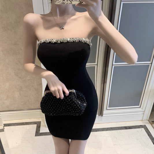 Strapless Beading Charming Mini Skirt Simple Breathable Summer Sheath Short Dress AP0536