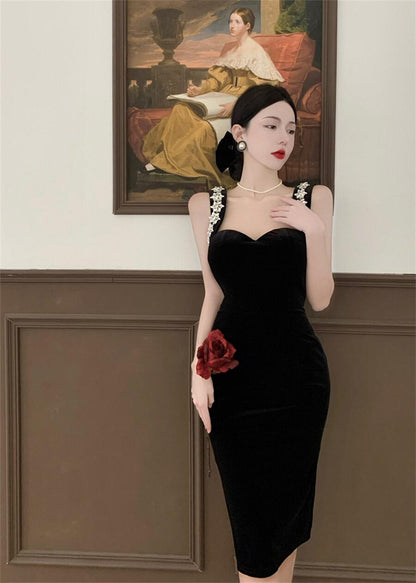 Luxury Beading Ornament Charming Midi Dress Chic Sleeveless Sheath Dress AP0538