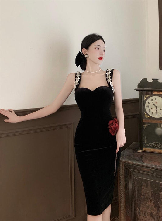 Luxury Beading Ornament Charming Midi Dress Chic Sleeveless Sheath Dress AP0538