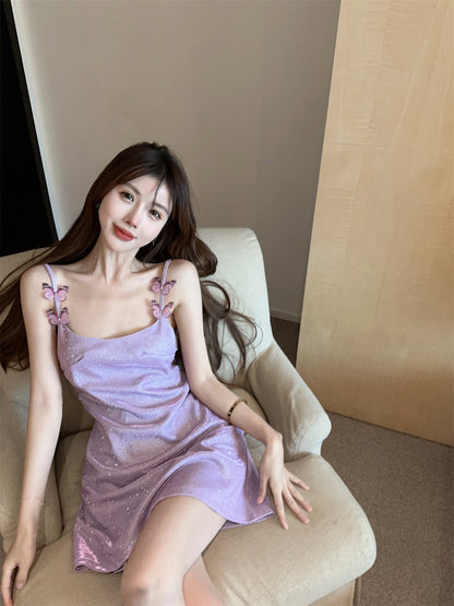 Butterflies Design Glow Fabric Short Skirt Alluring Fitting Hugging Short Dress AP0545