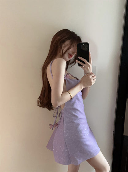 Butterflies Design Glow Fabric Short Skirt Alluring Fitting Hugging Short Dress AP0545