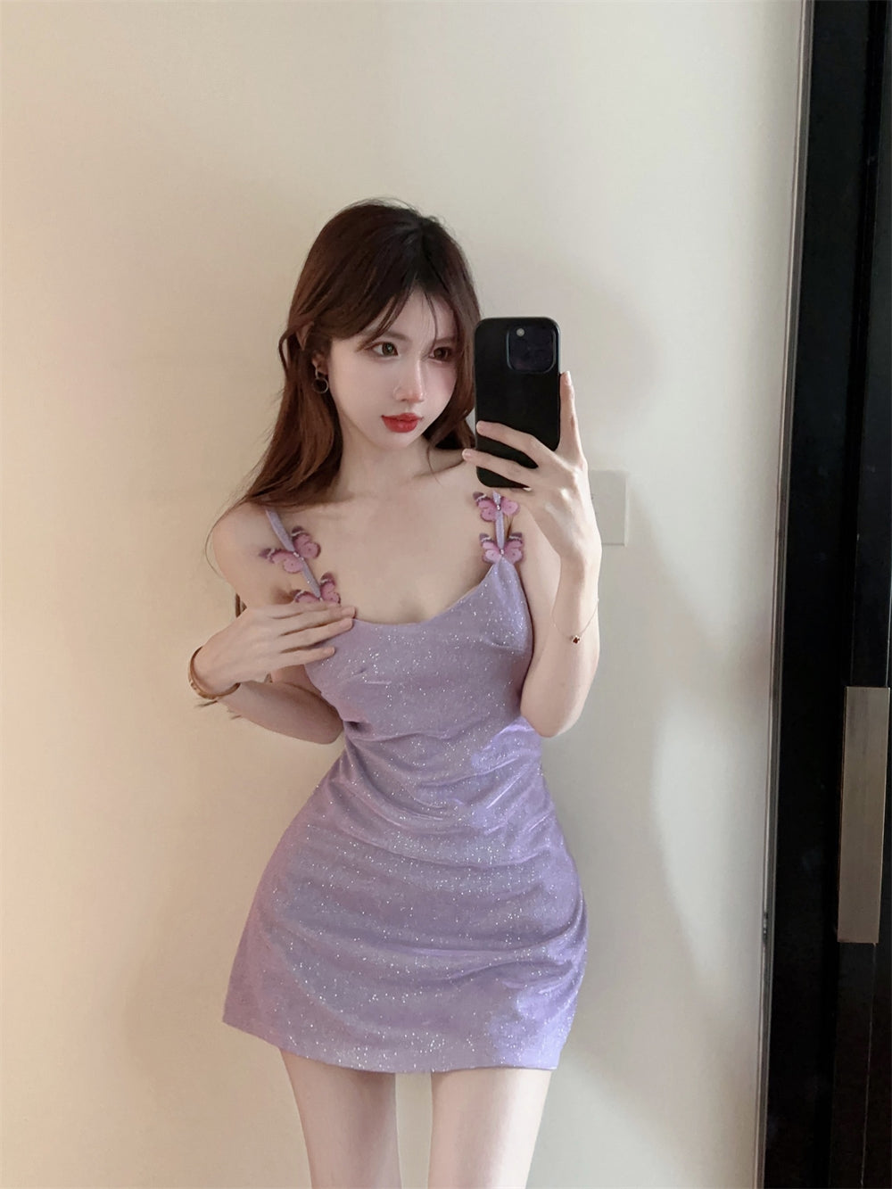 Butterflies Design Glow Fabric Short Skirt Alluring Fitting Hugging Short Dress AP0545