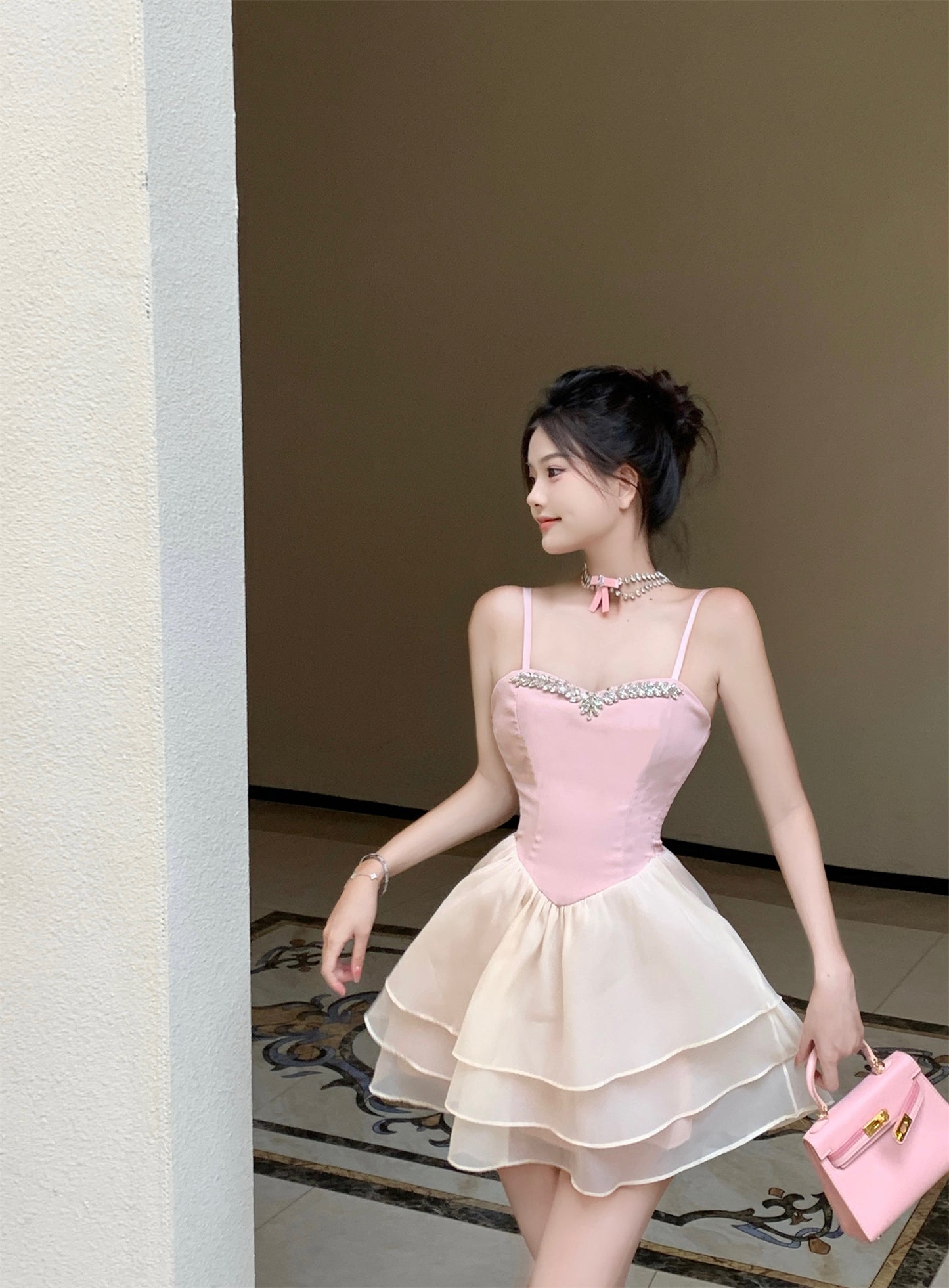 Tulle Trimmed Soft Fabric Short Skirt Alluring Ruffles Bubble Short Dress AP0546