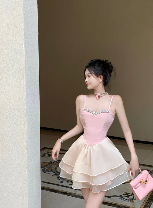 Tulle Trimmed Soft Fabric Short Skirt Alluring Ruffles Bubble Short Dress AP0546