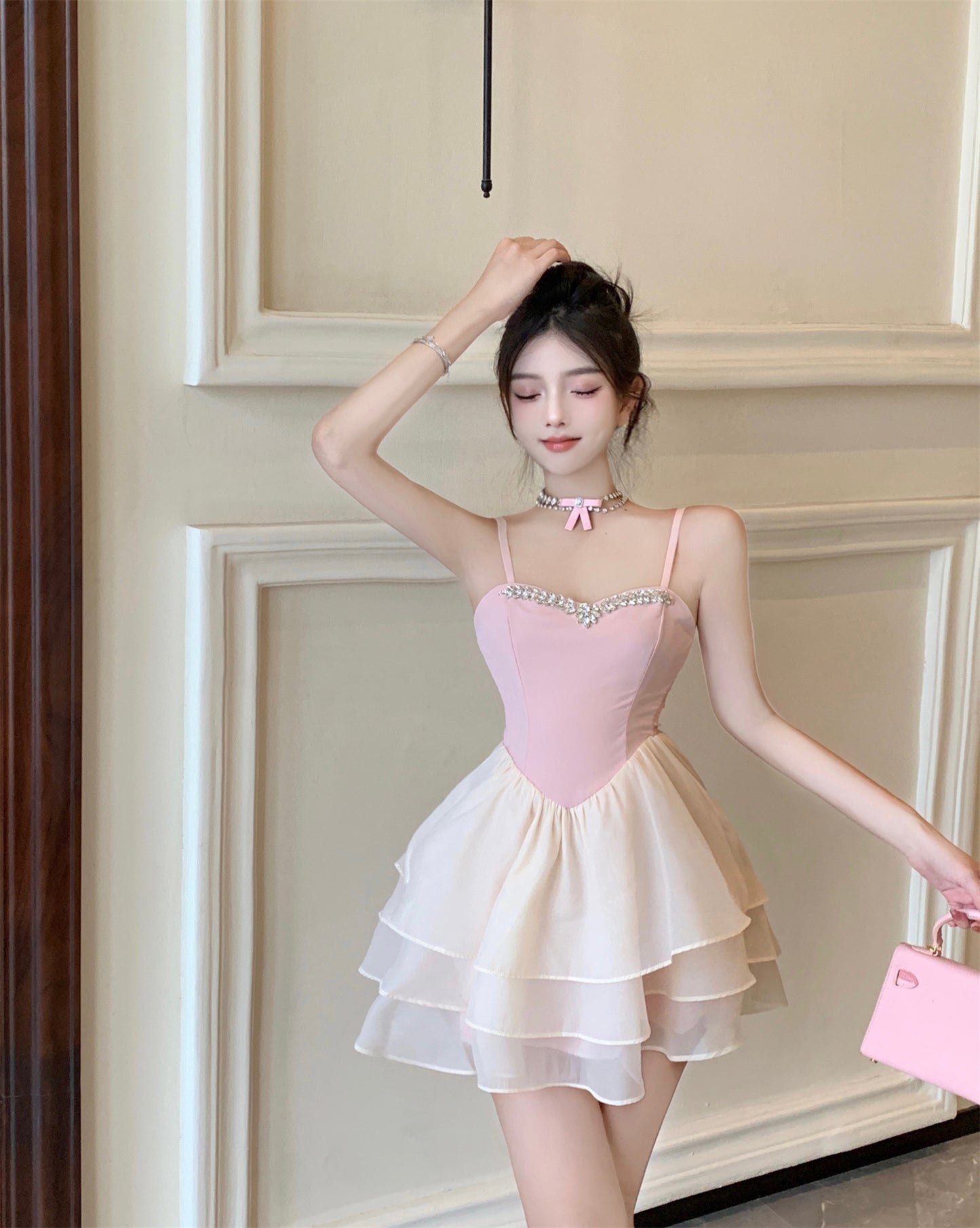 Tulle Trimmed Soft Fabric Short Skirt Alluring Ruffles Bubble Short Dress AP0546