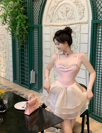 Tulle Trimmed Soft Fabric Short Skirt Alluring Ruffles Bubble Short Dress AP0546