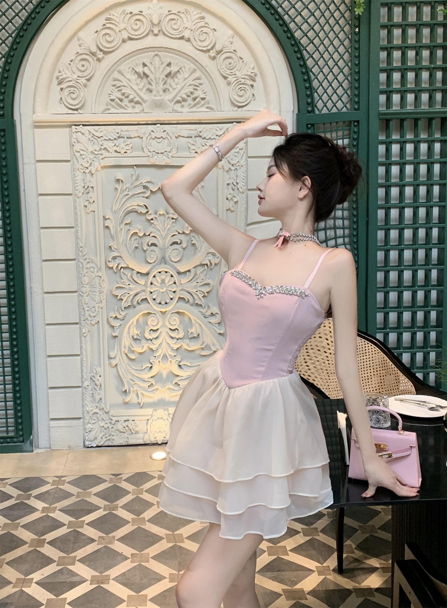 Tulle Trimmed Soft Fabric Short Skirt Alluring Ruffles Bubble Short Dress AP0546