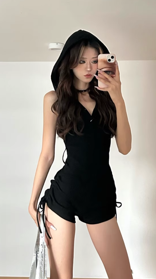 Gen Z Hot  Girls Sexy Backless American-Style Bodycon Shorts Romper AP0553
