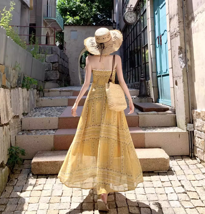 Exotic Flowy Beach Maxi Dress Vibrant Floral Print Hem Halter Long Dress AP0565