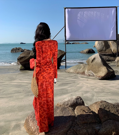 Floral Print Bodycon Maxi Dress Strapless Long Sleeve Photo Ready Bodycon Long Dress AP0573