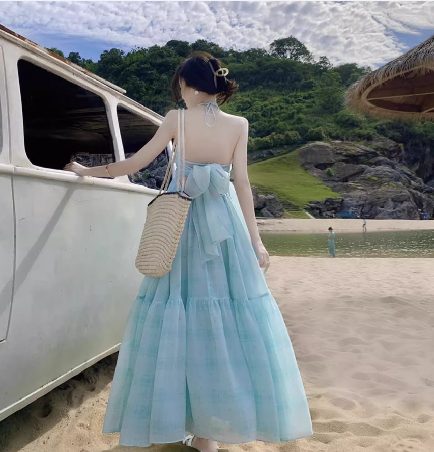 Summer Beach Floral Print Ruffles Hem Maxi Dress Gentle Spaghetti Strap Long Dress AP0578