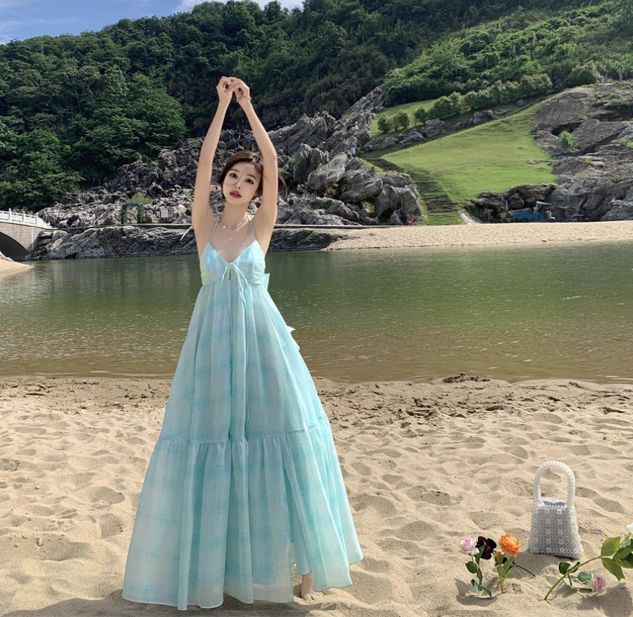 Summer Beach Floral Print Ruffles Hem Maxi Dress Gentle Spaghetti Strap Long Dress AP0578