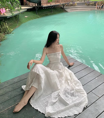 Elegant Waist-Cinching Vacation Outfit Maxi Dress Open-Back Tie-Back Halter Long Dress AP0580