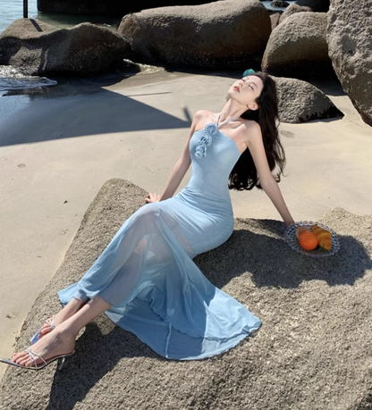 Unique Floral Design Sheath Camisole Dress Breathable Bodycon Halter Long Dress AP0587