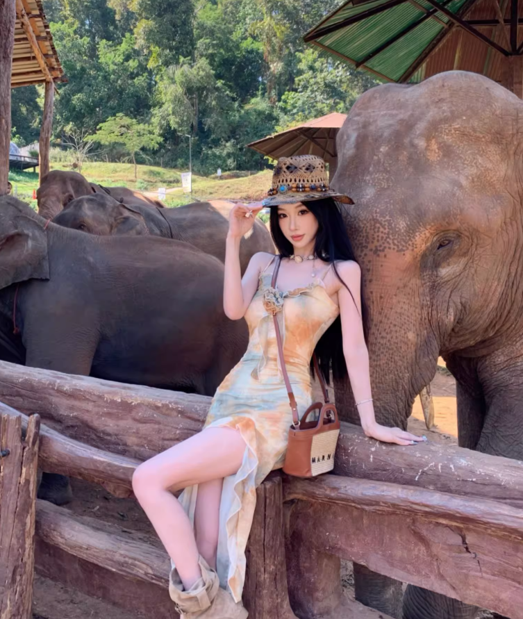 Unique Tie-Dye Fitting Maxi Dress Spaghetti Strap Asymmetric Hem Long Dress AP0593