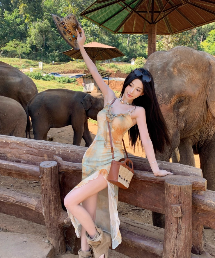 Unique Tie-Dye Fitting Maxi Dress Spaghetti Strap Asymmetric Hem Long Dress AP0593