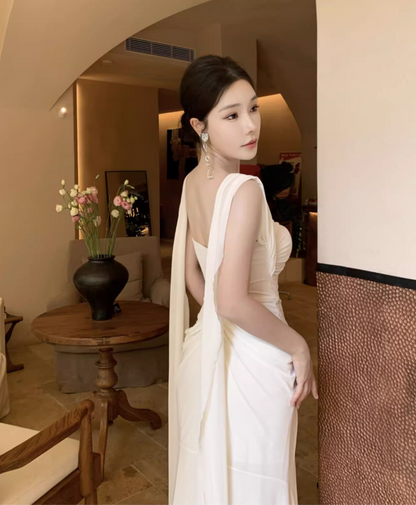 Lace Patchwork Strapless Draped Sundress Soft Fabric Bodycon Long Dress AP0602