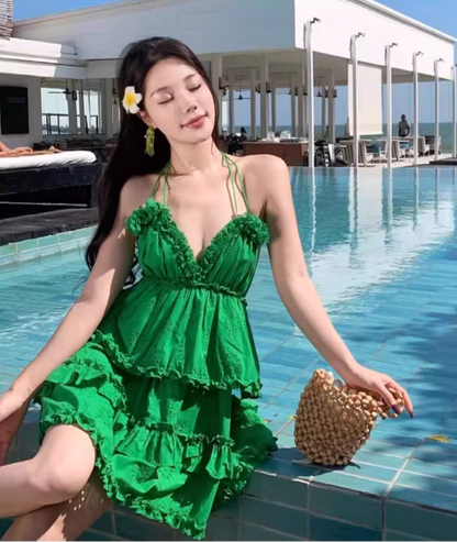 Multi-Layers Cake Puff Ball Skirt Alluring Pleats Fitting Halter Short Dress AP0604