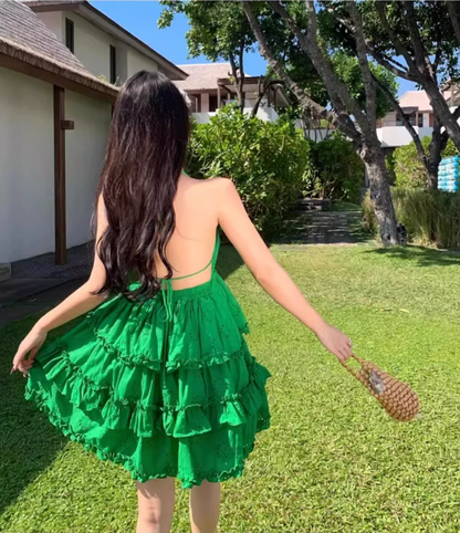 Multi-Layers Cake Puff Ball Skirt Alluring Pleats Fitting Halter Short Dress AP0604