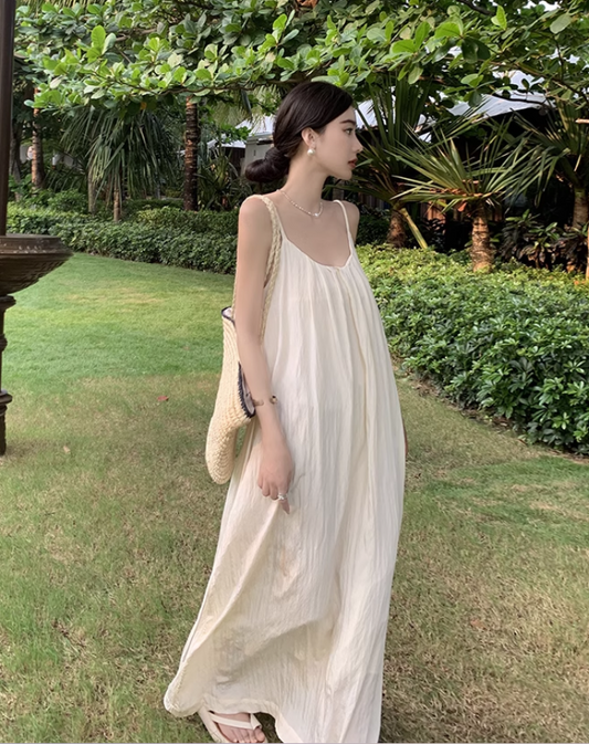 Ethereal Style Simple Vintage Maxi Dress Island Photo Oversize Backless Long Dress AP0605