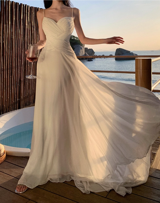 Elegant Hi-Lo Socialite Maxi Dress Waist-Cinching Sweep Train Long Dress AP0610