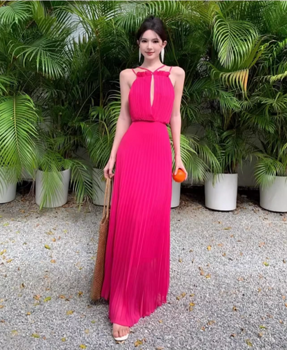 Vibrant Cross Back Tie Dopamine Maxi Dress Waist-Cinching Gingham Halter Long Dress AP0612