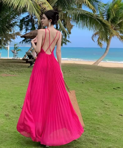 Vibrant Cross Back Tie Dopamine Maxi Dress Waist-Cinching Gingham Halter Long Dress AP0612